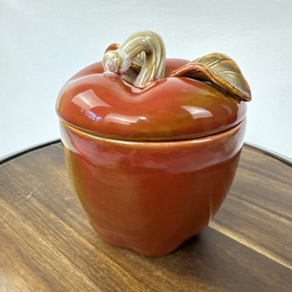 The Mercantile Apple Canister Small Red Ceramic Kitchen Storage Jar Decor